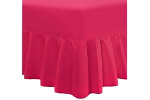 Nimsay Home Plain Dyed Frilled Fitted Valance Sheet 100% Egyptian Cotton 200TC Extra Deep Bed Skirt - Raspberry, Single