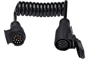 XUEYI 1,6M Anhänger Verlängerungskabel 13 polig, 12V Verlängerung 13 Polig auf 13 Polig, mit 13 Poliger Anhängerstecker Steckdose, Spiralkabel 13-Adriges, Verlängerungskabel für KFZ LKW PKW Wohnwagen