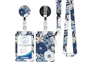 LUSIBAKA Porte Badge de Carte avec Cordon Tour de Cou d'Identification,Floraux Porte-cartes Swivel Lobster Clasp avec Lanières Rétractables Pour Cartes Clés Caméra Floraux (E-Fleurs bleues et blanches)
