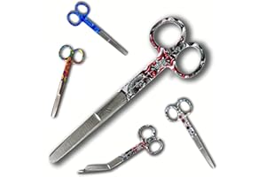 PH PRO HEAT Forbici infermieristiche per bendaggio con punta roma professionale dritte - Forbici per kit sanitario colorato - accessori infermieristica emergenze. Nero e Rosso)