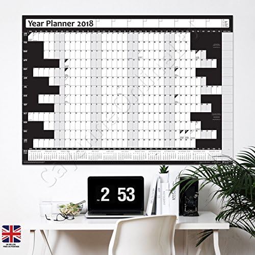 2021 Yearly Annual Office Home Wall Planner Calendar Chart - Includes UK & Ireland Bank Holidays and 2022 Foot Note Calender Black M 35x49cm