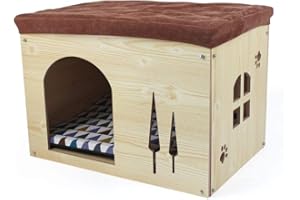 SONGWAY Cuccia Casa per Gatti Cani, Staccabile Casa per Gatto da Interno, Grotta Gatto, Letto Cuscino per Gatto Cane Piccolo con Cuscino Removibile, Poggiapiedi Sgabello per Soggiorno, Naturale Grande