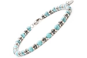 Omi Creative Concept - Bracciale Uomo Acciaio - Bracciale Donna Acciaio - Unisex, Sfere Colorate 4 mm, Lunghezza 18+3 cm - Con Pietre - Nero Turchese Lapislazzuli Occhio di Tigre