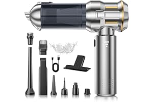 CUGEFRE Aspirabriciole Senza Fili, 22000Pa Aspirapolvere Auto 4 in 1 con Scarico Polvere Automatico a un Tocco, Motore Brushless, Aspirazione a 3 Velocità per Casa/Auto/Peli di Animali Aomestici, Argento Oro