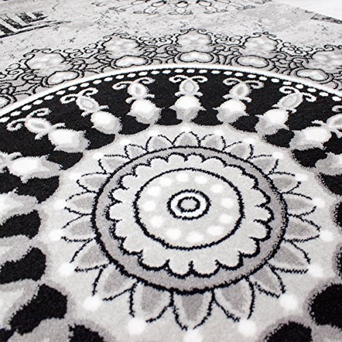 Klassischer Wohnzimmer Teppich Sehr dicht Gewebt, Meliert Medallion Ornament Muster in Grau Schwarz – Top Qualität, VIMODA, Maße:40 cm x 60 cm - 2
