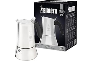 Bialetti - New Venus Induction, Cafetière Expresso en Inox, Adaptée à Tous Les Types de Plaques de Cuisson, 10 Tasses (460 Ml), Aluminium, Argenté