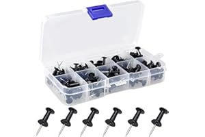 HXMJIED 100 Pcs Push Pins, Black Thumb Tacks, Head Push Pins, Plastic Thumb Tacks, Steel Push Pins, Drawing Pins, Map Thumb Tacks, Noticeboard Push Pins, for School and Office, 13 x 6.5 x 2.2 cm