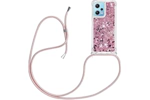 YAMCCCSE Funda Bling Glitter Liquida con Cuerda para Xiaomi Redmi Note 12 4G,Transparente Cristal Suave Silicona TPU Bumper Protector Carcasa con Colgante Ajustable Cordón - Case y Correa