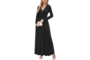 OUGES Women's Summer Spring Maxi Dress V Neck Short/Long Sleeve Ladies Casual Long Wrap Dress with Pockets