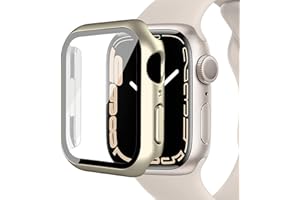 Miimall Etui kompatybilne z Apple Watch serii 9, 8, 7, 41 mm, osłona ekranu ze szkła hartowanego, ultracienka twarda obudowa z PC, odporna na wstrząsy, uniwersalna obudowa ochronna do iWatch 9 41 mm -