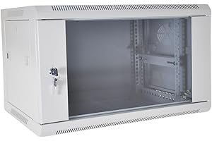 ‎KOSCOM CONNECT Koscom Connect Netzwerkschrank 6 HE I Serverschrank 19 Zoll I Wandmontage 600 x 450 x 380 mm I voll montiert I Server Gehäuse mit abschließbarer Glastür I Traglast 60 kg I Grau