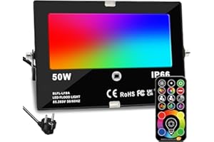 HEKEE Projecteur Led, équivalent 400W, Changement de Couleur Rgbw 120 Couleurs, Synchronisation, Projecteurs Extérieurs 4000 lumens, Blanc Chaud Rgb 2700K, Ip66 étanche