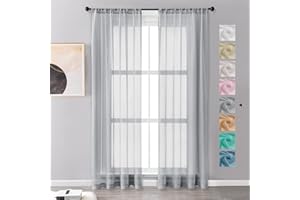 MRTREES 2 Pezzi Tende per Interni Voile Trasprarenti con Tasca per Asta 140x225cm Grigio Chiaro Tende Leggere Camera da letto e Soggiorno Moderne 225 Altezza Casa interni Finestra