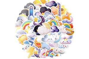 AUCEKO 50 pegatinas 3D meteorológicas paquete de pegatinas de nube impermeables para ordenador portátil niños coches moto bicicleta monopatín equipaje maleta computadora pegatinas graffiti calcomanías