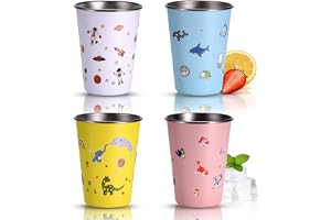 Hejo Set med 4 koppar i rostfritt stål för barn, 350 ml återanvändbara drickkoppar för barn, campingkopp för pojkar och flick