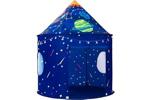 ROIWUIE Raket, rymdskepp, lektält för barn med stjärnljus, astronauttema, pop-up lekstuga för inomhus och utomhus, vikbar rym