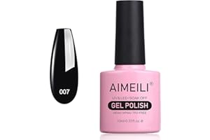 AIMEILI Gel Nail Polish Black, UV LED Soak Off Nail Art Manicure Pedicure, Long Lasting - Blackpool (007) 10ml