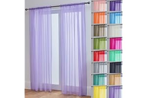 John Aird Lucy Voile Curtains - Rod Pocket Slot Top - Pair Net Curtains - 2 Panels (Lilac, W 58" x L 90")