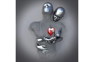 HSER Love Heart 3D Effect Wall Art, Astratto Metal Coppia Figure Statua Art Canvas Painting, Regalo di San Valentino per Camera casa arredo Ufficio, Senza Cornice(Size:100 * 100cm,Color:C)