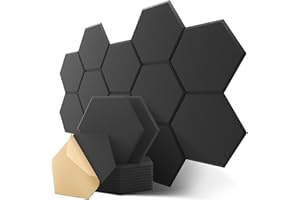 KUCHOOW Hexagon Acoustic Panels Self-Adhesive, 12 Pcs High Density Soundproofing Panels for Ceiling/Door/Wall Decoration and Acoustic Treatment (12" X 10.5" X 0.4")