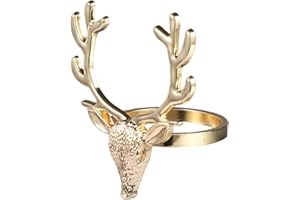 PRETYZOOM 4Pcs Gold Christmas Napkin Rings Set, Alloy Reindeer Head Napkin Holders for Dining Table, Wedding, Xmas Party, Thanksgiving Dinner Decoration Metal Stag Serviette Buckles