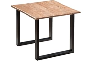 ‎SAM SAM Esszimmertisch 80x80 cm Quinn, echte Baumkante, naturfarben, massiver Esstisch aus Akazienholz, Metallbeine Schwarz, Baumkantentisch