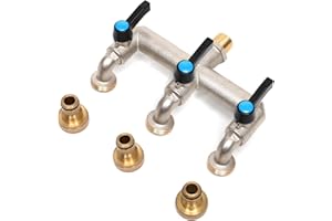 OPERMAXER 3/4 Zoll 3-Wege Auslaufhahn,Verlängerter Griff(Metall), Messing Wasserverteiler mit 3/4 Zoll BSP Gartenschlauch Wasserhahn-Anschluss, 3-Wege Wasserhahn für Waschmaschine, Regentonne