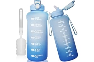 DEARRAY 2l / 2 litres Tritan Sport Gourde avec Paille et Marqueur de Temps de Motivation 2000 ml grand Bouteille eau pour Basketball, Fitness, Gym, Randonnée,Voyage