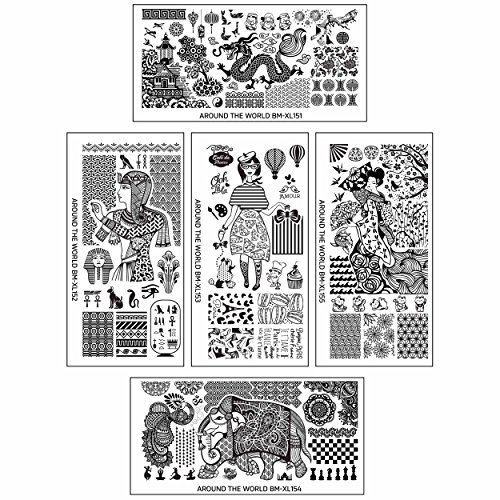 BMC 5pc Internationally Themed Nail Stamping Plates: Around the World Collection