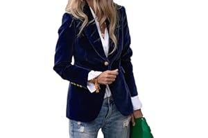 GENERIC Blazer in velluto da donna giacca in velluto vintage 2025 casual oversize scollo a V aperto davanti giacche a maniche lunghe Business Button Up Tinta unita Slim autunno inverno cappotti