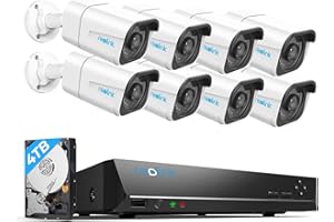 ‎REOLINK Reolink System kamer monitoringu 4K PoE CCTV Ultra HD, inteligentne wykrywanie osób/pojazdów, 8X kamery IP 8MP PoE, NVR 16 kanałów 4TB HDD do ciągłego nagrywania, noktowizja, RLK16-800B8-A
