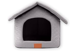 BESCH Casa para Perros y Gatos Plegable de Felpa Suave 48x45x39cm, Cama Mascota con CojÍn Extraíble Interior Cálido y Acogedor Desmontable Antideslizante y Lavable (Gris)