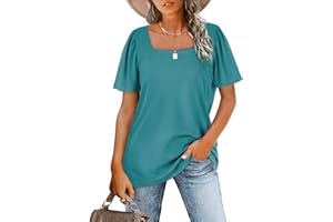 Aokosor T Shirts for Women Square Neck Tops Ladies Puff Sleeve Summer Casual Tee