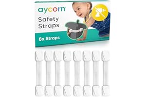 AYCORN Sangles de Sécurité pour Bébé - Verrous de Meubles & Placards pour Enfants - Sangles Sécurisées & Ajustables pour Placards, Poubelles, Tiroirs, Congélateurs, Toilettes & Armoires (8x) – Blanc