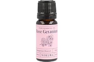Nikura Rose Geranium Essential Oil - 10ml | Rose Geranium Oil for Sleep, Aromatherapy, Diffusers for Home, Candle-Making, Bath, Anxiety, Massage, Skin | 100% Pure Natural Oils | Vegan & UK Made