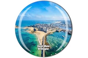 TIMEFLY Aimant de réfrigérateur Saint Malo Bretagne France - Cristal - Souvenir Touristique - Collection cadeau - Autocollant magnétique pour réfrigérateur