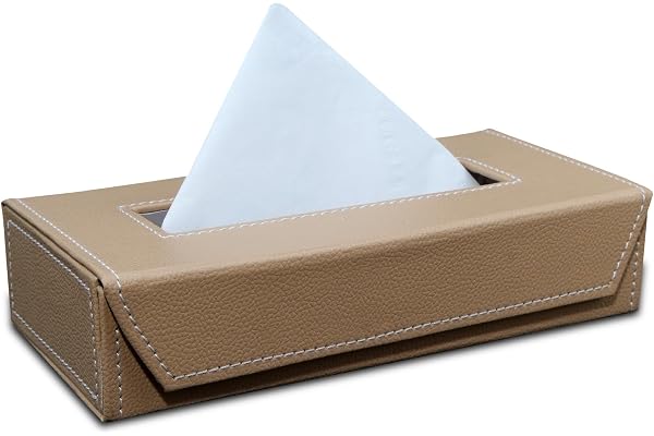 Tissue Box Holder-Tissue Holder-Car Tissue Box Holder-Tissue Dispenser for Bathroom-Leather Tissue Box Cover for Home-Napkin Box-Sturdy Tissue Leather Box,Easy Tissue Placement, (Beige)