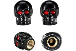 Misuyue Bouchon Valve Pneu Voiture, Bouchons Valve Vélo, 4 Pièces Bouchon de Valve Voiture en Cuivre ABS avec Joint D'étanchéité, Crâne Style Bouchon Pneu Voiture (Noir)