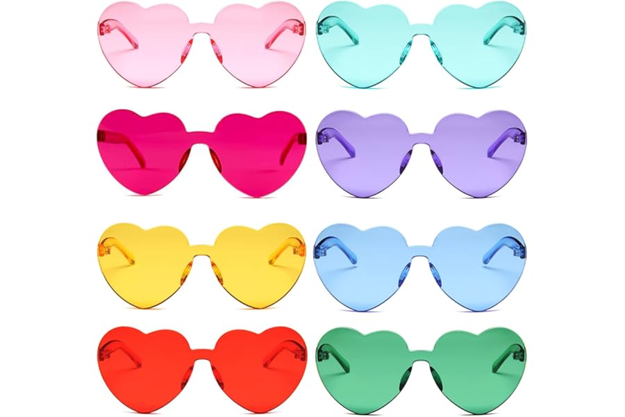 Love Heart Shaped Rimless Sunglasses - 8 Pcs, Adults & Kids Colored Glasses
