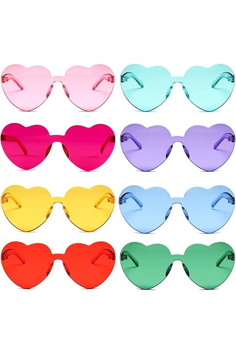 Occhiali Da Sole A Cuore Vintage - 2 Pezzi Rosa E Blu, Senza Montatura, UV400 Per Feste E Costumi - Foto 7