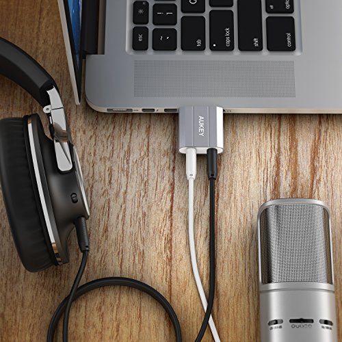 AUKEY Externe Soundkarte USB auf 3.5mm Audio Jack Stereo Sound Adapter für Windows / Mac / Linux Externe Audio Quelle mit Mikrofon ( Space Grau ) - 5