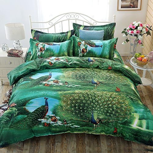 Tinghan 3D Peacock 4Pcs Print Duvet Cover Comforter Double Size Bedding Set