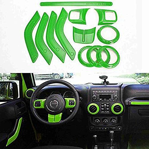 12 Pcs Full Set Interior Decoration Cover Trim Decorative Strips(Air Conditioning Vent &amp; Door Inner Handle &amp; Copilot Handle &amp; Steering Wheel Cover Trim Kits) (Green)