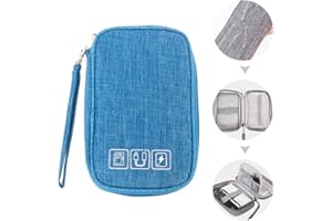 Small Electronic Accessories Organizer, Handhled Acopton Universal Compact Travel Digital Accessories Storage Bag for Portable Charger, Cables, Earphone, Cord, SD Card, Phone (Sky Blue)