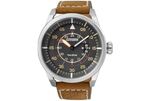 Citizen Męski analogowy zegarek kwarcowy ze skórzanym paskiem AW1360-12H, brązowy/czarny, bransoletka