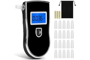 Uwelliky Alcoholímetro, Probador de Alcohol Portatil Digital Alcohol con 20 Boquillas y 3 baterías AAA, Pantalla LCD, Sensor Semiconductor, Alcoholímetro para Uso Personal y Profesional