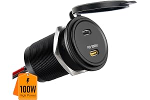 Obeaming 12V USB C Uttag PD 100W & PD 20W Husbil Aluminium, Snabb laddning för Marin Båt Buss Lastbil RV Marine ATV Husvagn (2 Pcs)