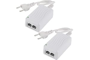 Tonton 2 Pack Inyector PoE+, Inyector PoE, Adaptador PoE, 10/100 Mbps RJ-45, Compatible con IEEE 802.3af / 802.3at - IEEE802.3at - Gigabit Ethernet, hasta 100M (328Ft), Tipo de Enchufe de Escritorio