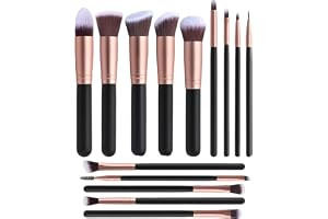 Professional Makeup Brush Set 14-piece Rose Gold | Essential face and eye brushes for foundation, powder, blush, contour, concealer, eyeshadow, and blending applications.