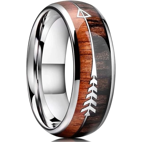 NUNCAD Bague Homme Tungstène 8mm Noir - Incrustée Coquillage Ormeau, Bois Whisky & Corde Guitare